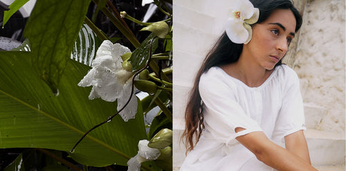 LILLY PILLY woman wearing Pia linen top in Ivory