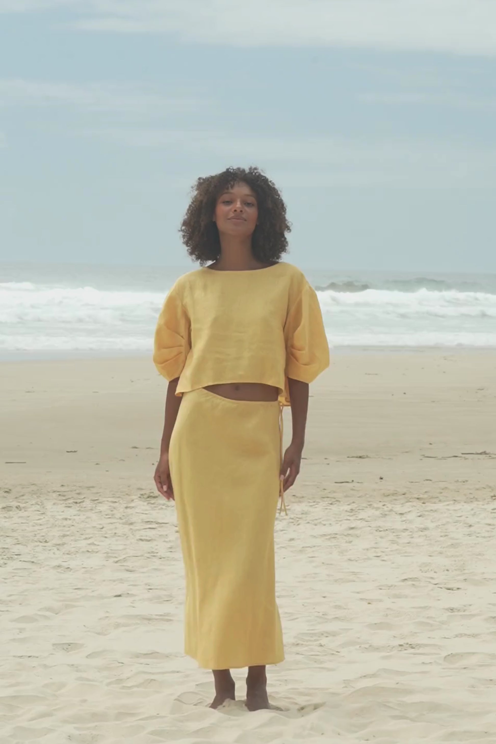 LILLY PILLY Riley linen skirt in Butter